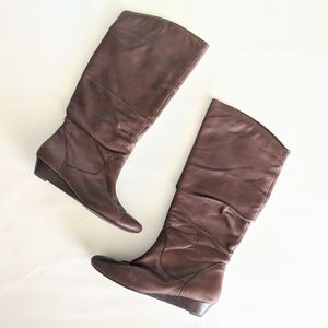 Brown soft leather wedge slouch Boots 6.5